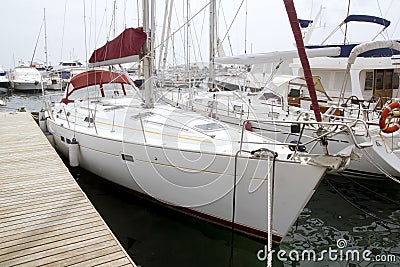 Marina sailboats in Formentera Balearic Islands Stock Photo