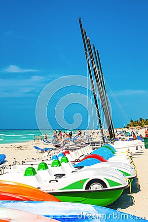 Marina and tourists enjoying the beach in Varadero,Cuba Editorial Stock Photo