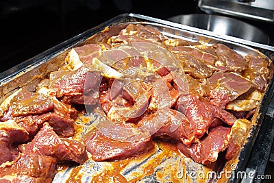 Marinaded meat prepared for barbecue Stock Photo