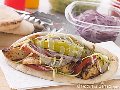 Marinated Chicken Kebab In A Pitta Bread Stock Photo