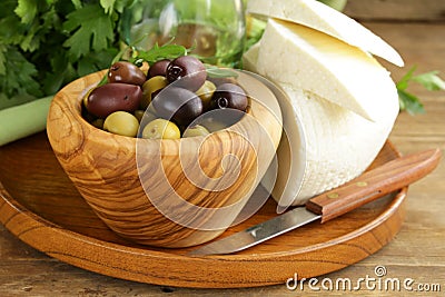 Marinated green and black olives (Kalamata) Stock Photo