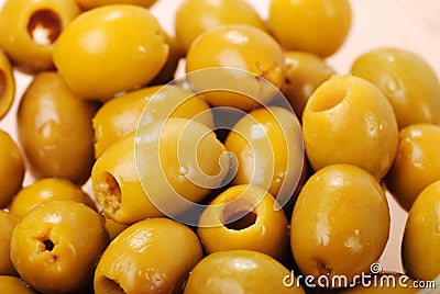 Marinated green olives Stock Photo