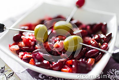Marinated green olives Stock Photo