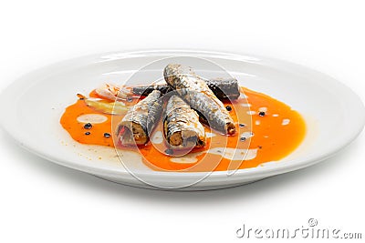 Marinated mackerel in tomato souce Stock Photo