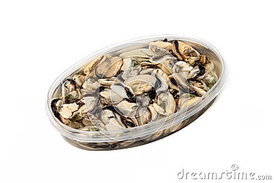 Marinated mussels on a white background Stock Photo