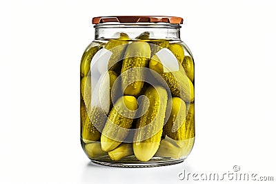 Pickled cucumbers isolated on white background. Marinated pickled cucumber. Generative AI Stock Photo