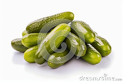 Pickled cucumbers isolated on white background. Marinated pickled cucumber. Generative AI Stock Photo