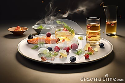 marinated salmon with red fruit Stock Photo