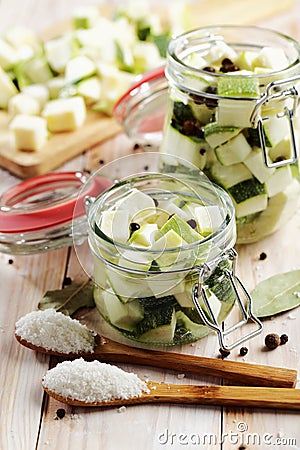 Marinating zucchini Stock Photo