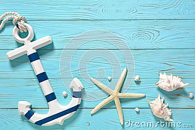 Marine accessories on a blue board Stock Photo