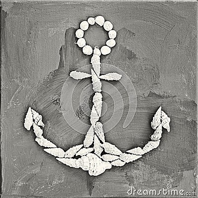 Marine anchor made of seashells, colorless Stock Photo