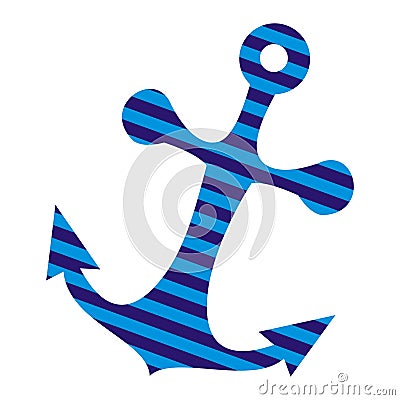 Marine anchor, blue striped anchor on white background Vector Illustration