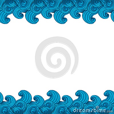 Marine background with seamless wave border. Vector Illustration