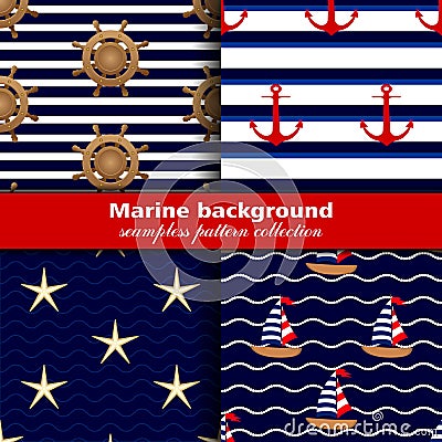 Marine background. Set of seamless patterns, four textures Stock Photo