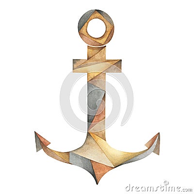 Large ship anchor. Watercolor drawing. Stock Photo