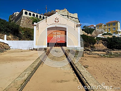 Marine building with beach in Vila Nova de Milfontes in Portugal at river Mira Editorial Stock Photo