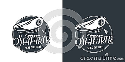 Marine captain cap, nautical print, sea farer Vector Illustration