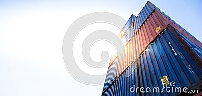 Marine and carrier insurance concept. Cargo container yard. cargo shipping container box in logistic shipping yard. colorful cargo Stock Photo