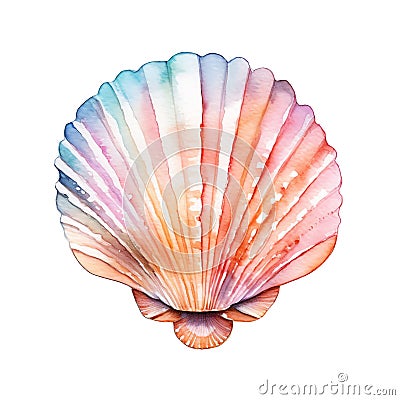 Marine colourfull sea shell watercolor illustration, marine animals clipart Cartoon Illustration