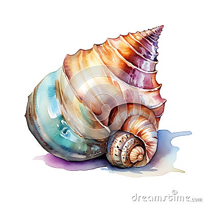 Marine colourfull sea shells watercolor illustration, marine animals clipart Cartoon Illustration