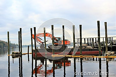 Marine Construction, a new dock being built on the Ortega River in Jacksonville Florida Editorial Stock Photo