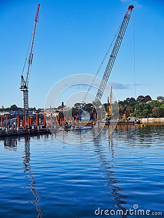 Marine Construction Project, Blackwattle Bay, Sydney Harbour, Australia Editorial Stock Photo
