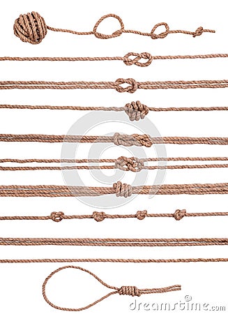 Marine decorative elements collection set of rope with knot Stock Photo