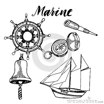 Marine elements isolated on white background. Vector Illustration