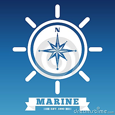 Marine emblem design with ship wheel and rose wind Vector Illustration