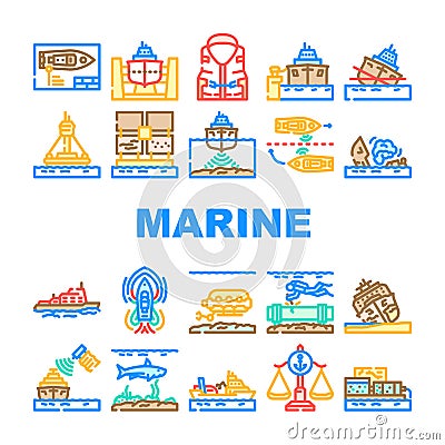 marine engineering ship icons set vector Vector Illustration