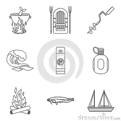 Marine fauna icons set, outline style Vector Illustration