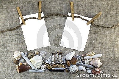 Marine frame with clothespins Stock Photo