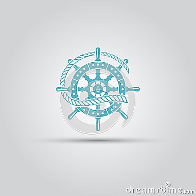 Marine helm wheel and rope isolated vector icon Vector Illustration