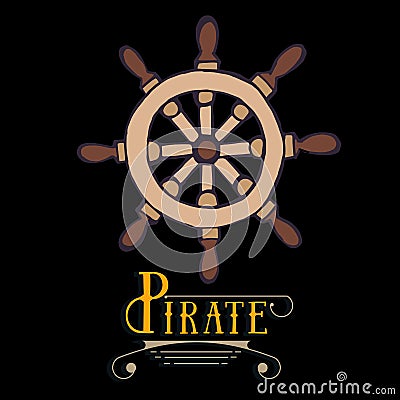 Marine helm wheel with sample typography Vector Illustration