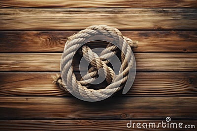 Marine knot on wooden ocean background. Generate AI Stock Photo