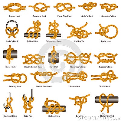 Marine knots and hitches types vector isolated icon Vector Illustration