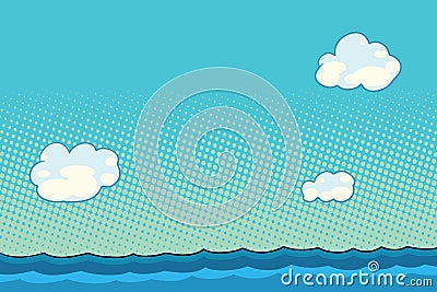 Marine landscape with sea and clouds Vector Illustration