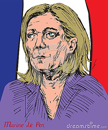 Marine Le Pen Marion Anne Perrine Le Pen, French politician, the president of the National Front, French presidential candidacy Cartoon Illustration