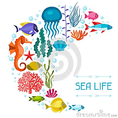 Marine life background design with sea animals Vector Illustration