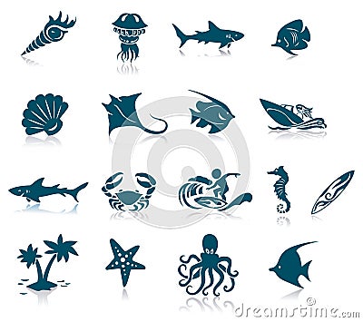 Marine Life Icons Vector Illustration