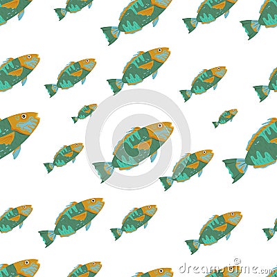 Marine life seamless pattern. Octopus. Underwater inhabitants. Vector Illustration