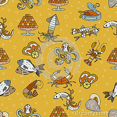 Marine life seamless vector pattern. Vector Illustration