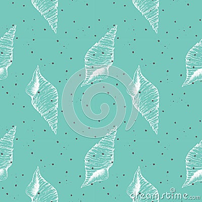 Marine oceanic pattern with white Seashell hand drawn. Vector Illustration