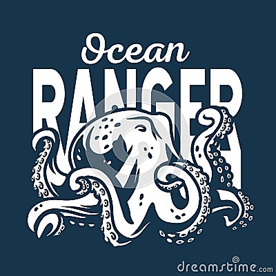 Marine octopus or kraken. Nautical sea devil Vector Illustration