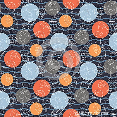 Marine pattern with polka dots Vector Illustration