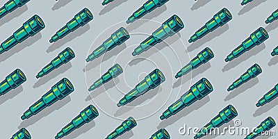 Marine pattern wallpaper with old ocean spyglass Vector Illustration