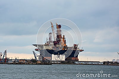 Marine petroleum platform in Constanta, harbor at Black Sea Stock Photo