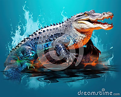 The Marine predator crocodile has a transparent background. Cartoon Illustration