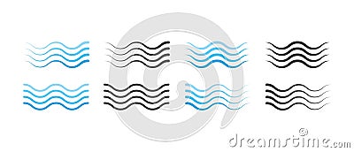 Marine-River waves splashing silhouette illustration. Water wave symbol icon Vector Illustration