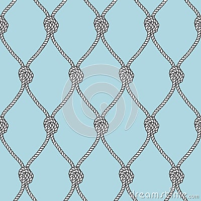 Marine rope fishnet with knots seamless vector background. Nautical repeating texture Vector Illustration